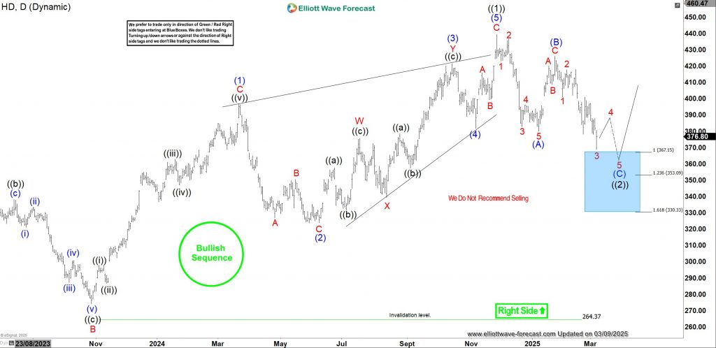 Home Depot daily chart showing single correction scenario